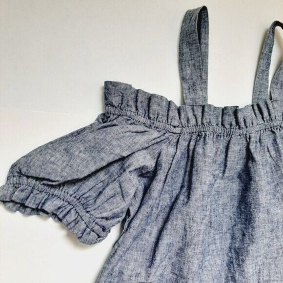 JOE FRESH Off Shoulder Short Sleeve Chambray Blue Top Sz S - Picture 11 of 13
